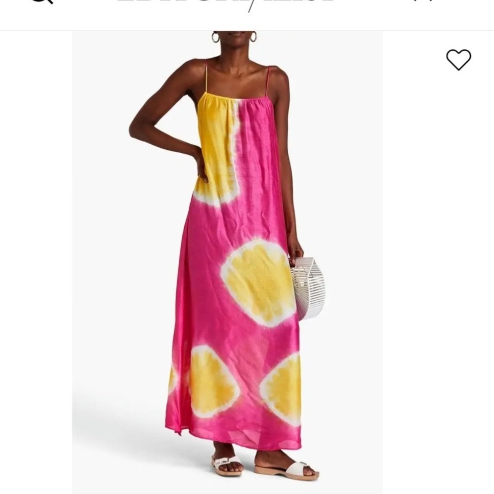 Sundress Grace Tie-Dye Satin Maxi Dress Fuchsia Yellow XS/S Tall NEW Resortwear